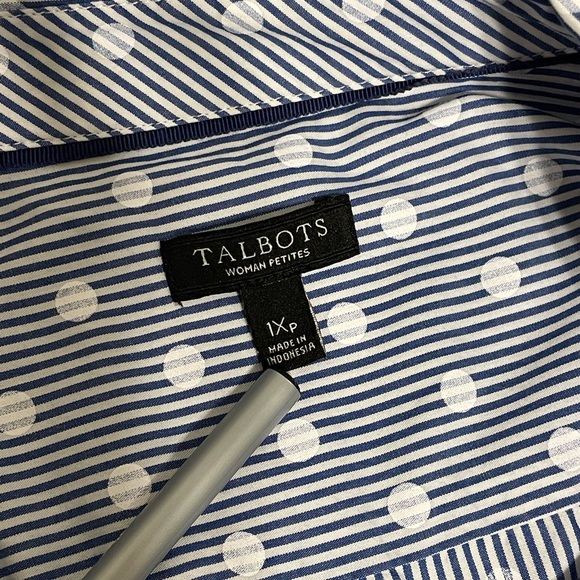 Talbots Blue Stripe Button Up Collar Long Sleeve Shirt Top (1X Petite) - Picture 3 of 4